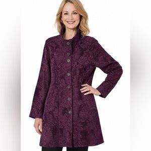 CMC Color Me Cotton Women Size XL Floral Brocade Tapestry Purple Velvet Coat